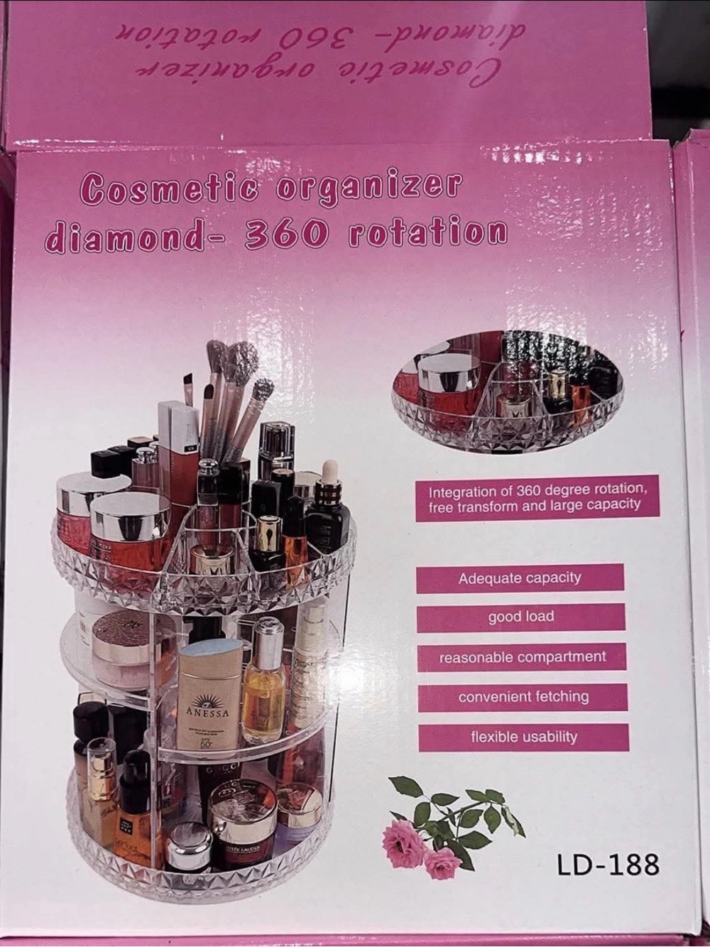 Clear Pink 360° Rotating Makeup Organizer - Multi-Tier Cosmetic Caddy